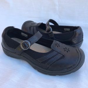 KEEN Womens Black Leather Mary Jane Flowers Shoes